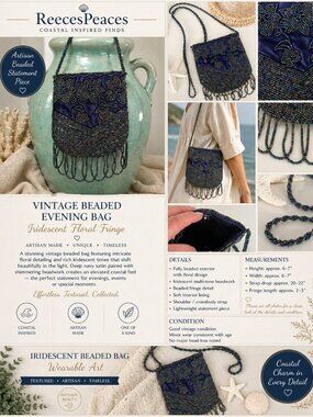 Vintage Beaded Evening Bag Iridescent Floral Fringe